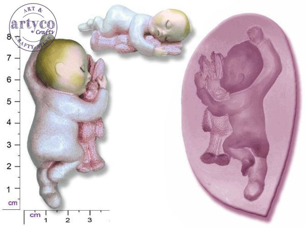Baby Sleepy With Bunny Small Silicone Mold